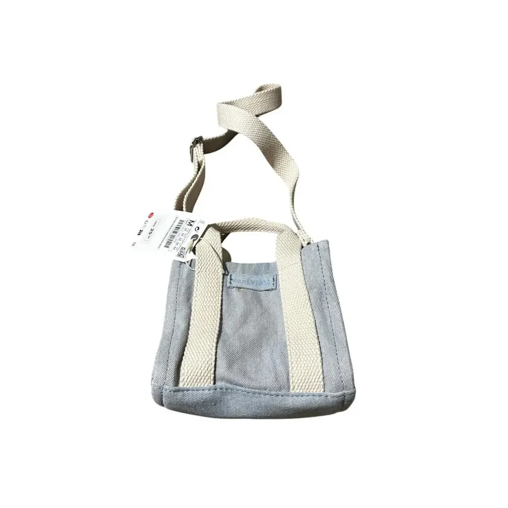 Zara chambray mini tote with crossbody cream Canvas strap nwt